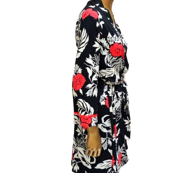 Linea Donatella Floral Wrap Robe Black Red White S/M - Picture 3 of 9